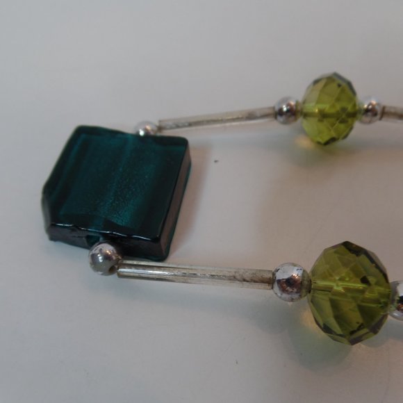 Unbranded Brightly Colored Square Glass & Silvertone Necklace 28" Long - Picture 7 of 8